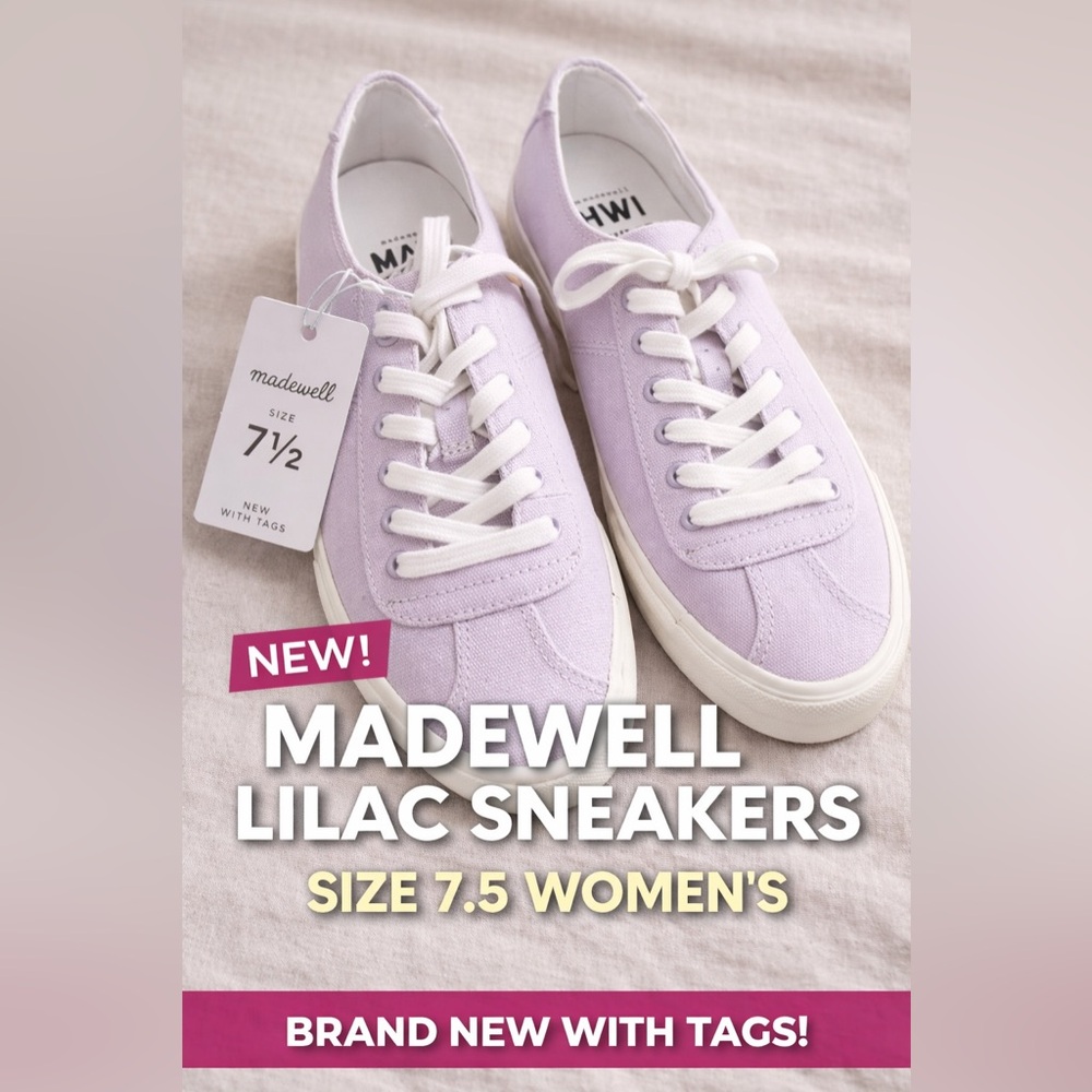 Madewell Lilac Canvas Sneakers Women’s 7.5 NWT Minimalist Designer Pastel Shoes
